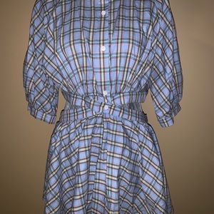 Blue Plaid Cross Wrap Top